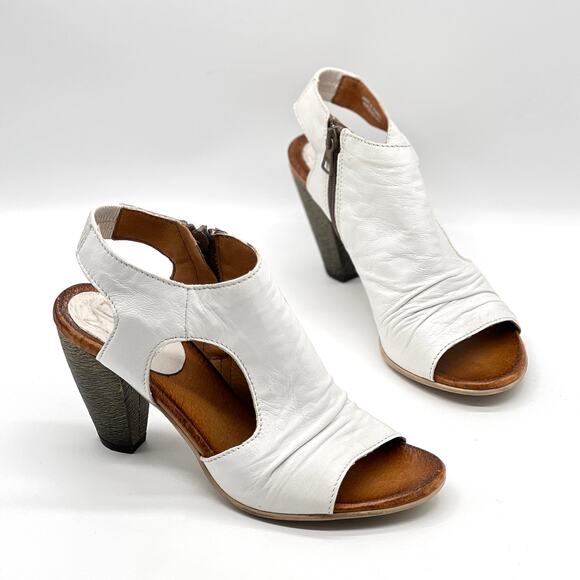 MIZ MOOZ Michelle Heeled Sandal Womens 40 White Leather Open Toe Slingback - Picture 1 of 11